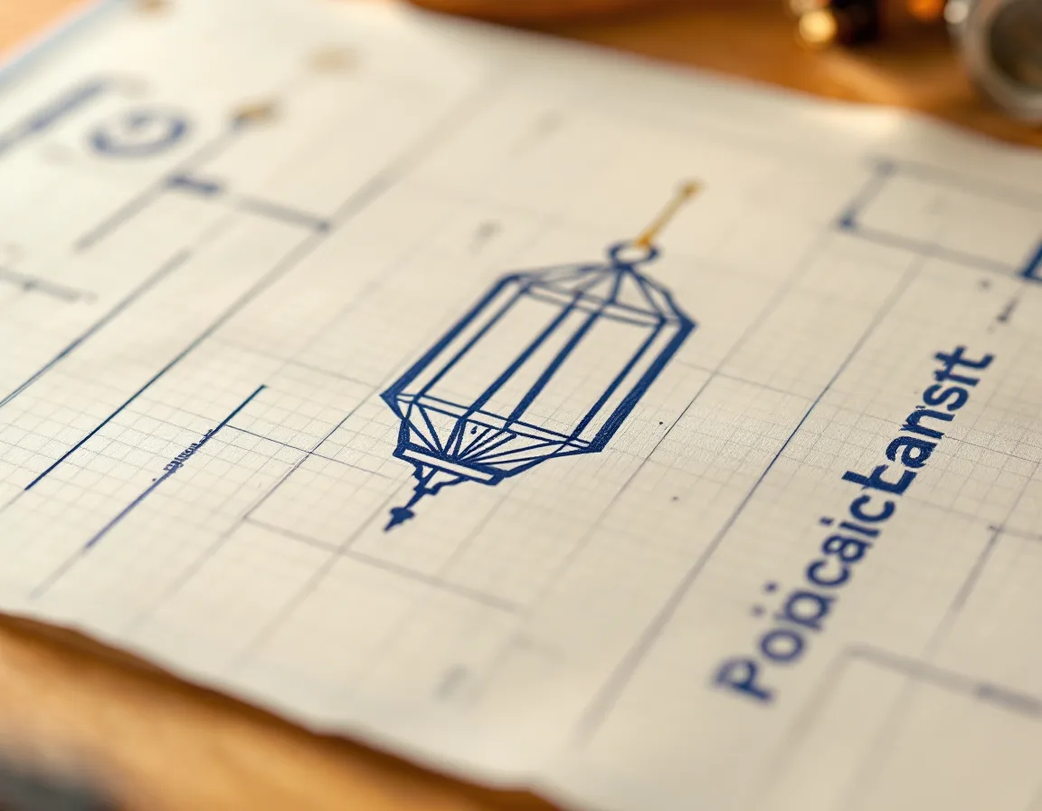 A podcast logo mark shown at several sizes on grid paper
